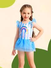 Young Girl Stripe & Rainbow Print Romper Swimsuit 2Pc Set